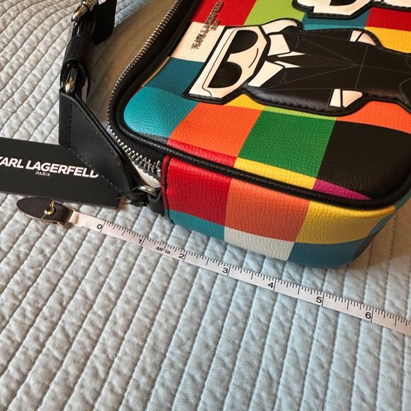 Karl Lagerfeld Multicolor Crossbody Bag W/ Checkered Print & Cartoon Graphic - Picture 9 of 11